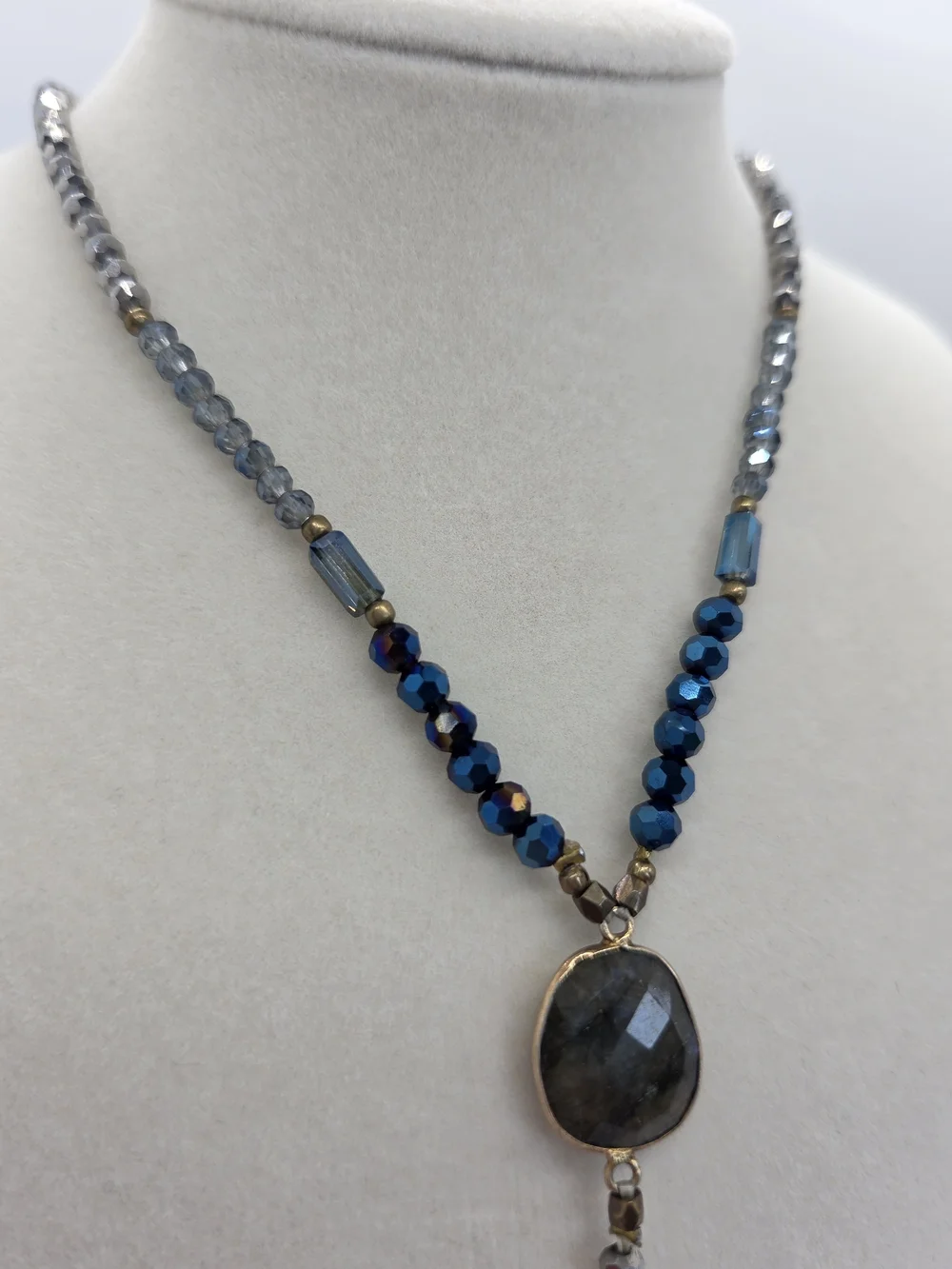 Handcrafted Blue Beaded Gold Tassel Necklace